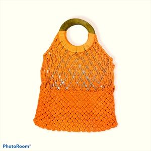 Coral Woven Wooden Handle Handbag 👜 Never Worn!